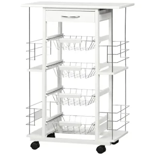 Carrito Cocina Ruedas Blanco Madera Metal