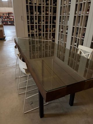 Mesa alta rústica madera y cristal 250cm