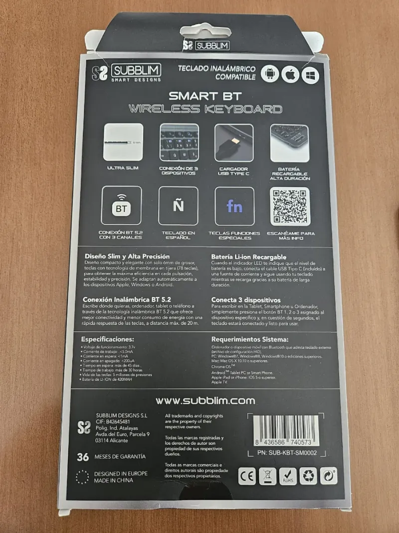 Teclado Inalámbrico Subblim Plata afbeelding 3