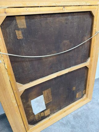 Antiguo San José con niño, óleo sobre lienzo