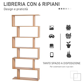 Libreria moderna legno 6 ripiani 80x23x192cm