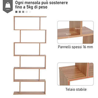 Libreria moderna legno 6 ripiani 80x23x192cm