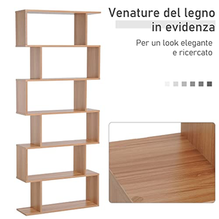 Libreria moderna legno 6 ripiani 80x23x192cm