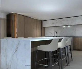 Mueble de diseño con lamas de madera