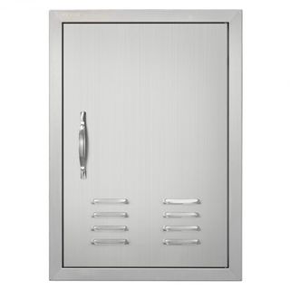 Puerta de Acceso BBQ, Puerta de Cocina Exterior Individual de 610x431 mm, Puerta de Montaje Flush de Acero Inoxidable, Puerta Vertical de Pared con Mango, Ventilaciones y Gancho, para Isla BBQ, Es...