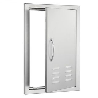 Puerta de Acceso BBQ, Puerta de Cocina Exterior Individual de 610x431 mm, Puerta de Montaje Flush de Acero Inoxidable, Puerta Vertical de Pared con Mango, Ventilaciones y Gancho, para Isla BBQ, Es...