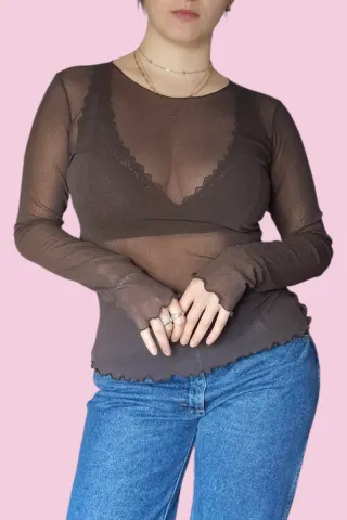 Top manica lunga mesh Cache Cache anni 2000 y2k