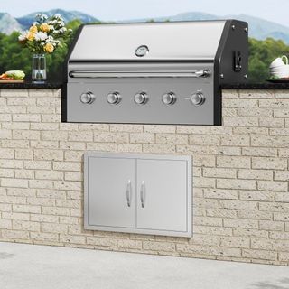 Puerta de Acceso BBQ, Puerta Doble para Cocina Exterior de 711x482 mm, Puerta Montada a Ras de Acero Inoxidable, Puerta Vertical de Pared con Manijas, para Isla BBQ, Estación de Parrilla, Gabinete...