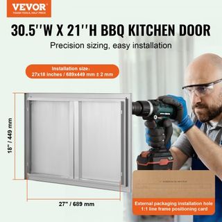 Puerta de Acceso BBQ, Puerta Doble para Cocina Exterior de 774x532 mm, Puerta de Montaje Flush de Acero Inoxidable, Puerta Vertical de Pared con Mangos Rehundidos, para Isla BBQ, Estación de Asado...