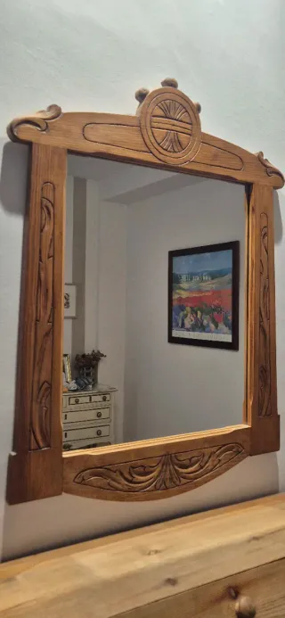 Espejo Madera Rústico Tallado