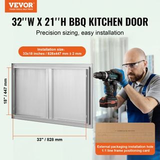 Puerta de Acceso BBQ, Puerta Doble para Cocina Exterior de 914x534 mm, Puerta de Montaje Flush de Acero Inoxidable, Puerta Vertical de Pared con Mangos Rehundidos, para Isla BBQ, Estación de Asado...