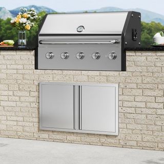 Puerta de Acceso BBQ, Puerta Doble para Cocina Exterior de 914x534 mm, Puerta de Montaje Flush de Acero Inoxidable, Puerta Vertical de Pared con Mangos Rehundidos, para Isla BBQ, Estación de Asado...