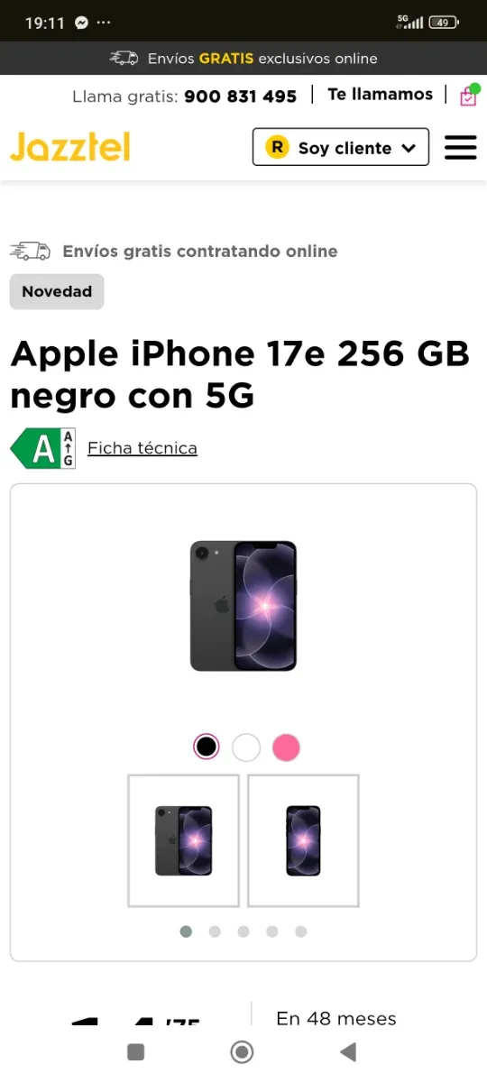 Apple iPhone 17e 256GB Negro 5G