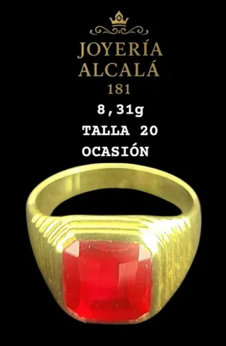 Anillo Joyería Alcalá piedra roja talla 20