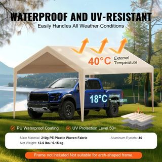 Cubierta de Reemplazo para Carport 10 x 20 pies, Toldo de Refugio Superior para Garaje, Resistente al Agua y Protegido contra UV, Instalación Fácil con Bungee de Bola, Beige (Solo Cubierta Superio...