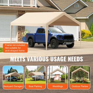 Cubierta de Reemplazo para Carport 10 x 20 pies, Toldo de Refugio Superior para Garaje, Resistente al Agua y Protegido contra UV, Instalación Fácil con Bungee de Bola, Beige (Solo Cubierta Superio...
