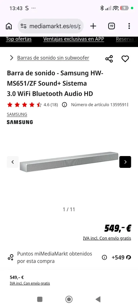 Barra de Sonido Samsung HW-MS651/ZF