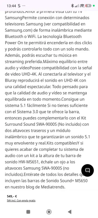 Barra de Sonido Samsung HW-MS651/ZF