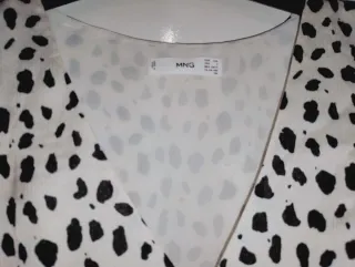 Vestido Mango Seda Estampado Blanco y Negro