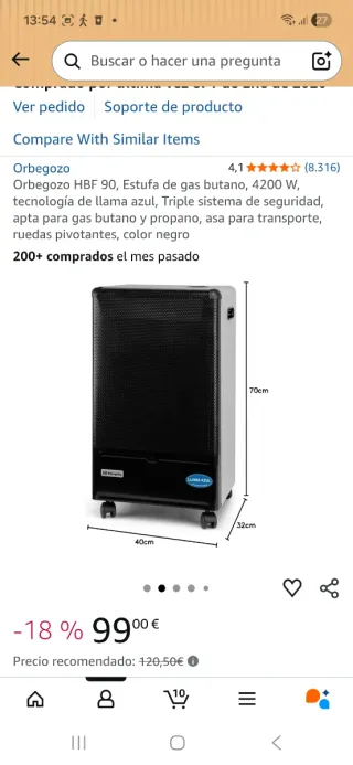 Estufa de gas Orbegozo HBF 90