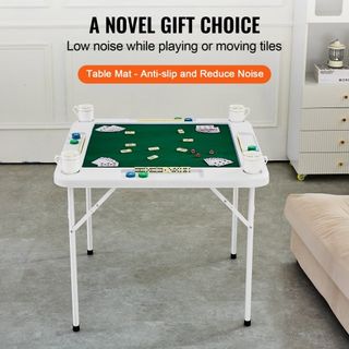 Mesa de Mahjong, Mesa Plegable para 4 Jugadores con Superficie Verde Resistente al Desgaste, Mesa Cuadrada Portátil con 4 Portavasos y 4 Bandejas para Fichas para Mahjong, Póker y Rompecabezas, 35...