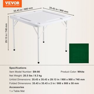 Mesa de Mahjong, Mesa Plegable para 4 Jugadores con Superficie Verde Resistente al Desgaste, Mesa Cuadrada Portátil con 4 Portavasos y 4 Bandejas para Fichas para Mahjong, Póker y Rompecabezas, 35...