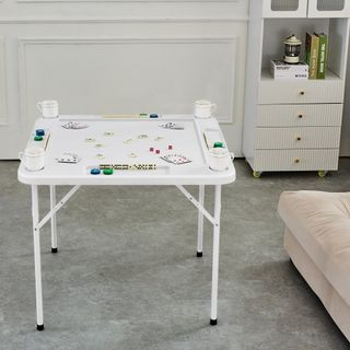 Mesa de Mahjong, Mesa Plegable para 4 Jugadores con Superficie Verde Resistente al Desgaste, Mesa Cuadrada Portátil con 4 Portavasos y 4 Bandejas para Fichas para Mahjong, Póker y Rompecabezas, 35...