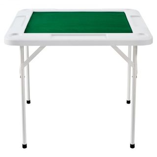 Mesa de Mahjong, Mesa Plegable para 4 Jugadores con Superficie Verde Resistente al Desgaste, Mesa Cuadrada Portátil con 4 Portavasos y 4 Bandejas para Fichas para Mahjong, Póker y Rompecabezas, 35...