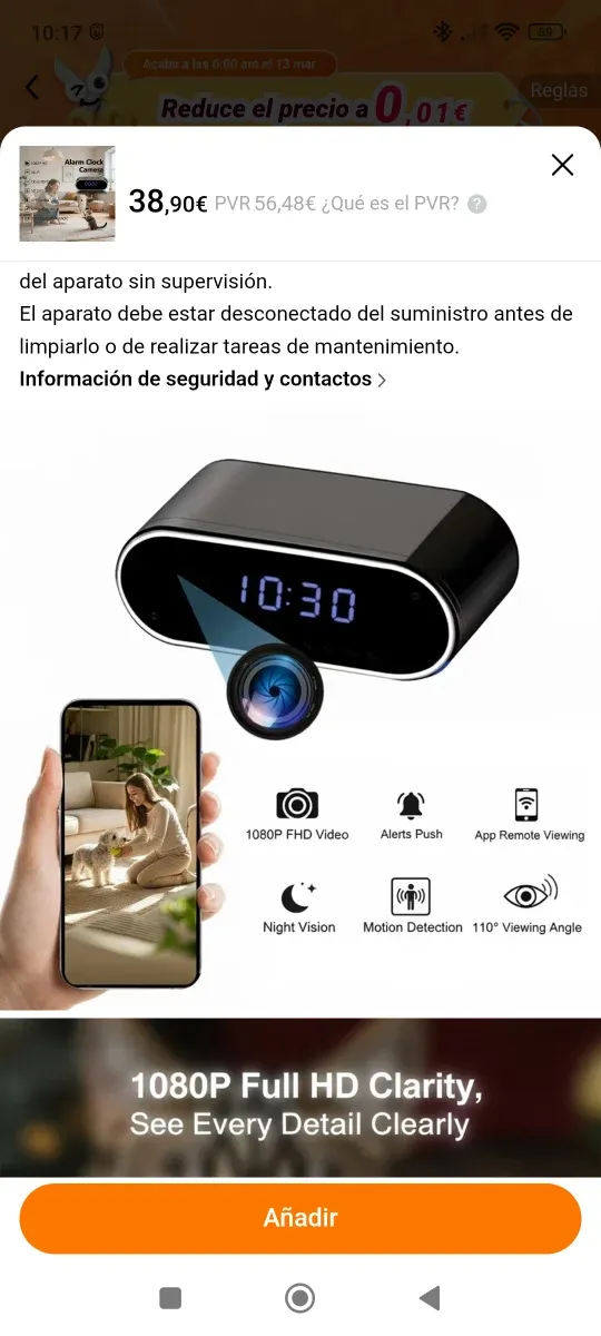 Despertador con Cámara Espía HD 1080P