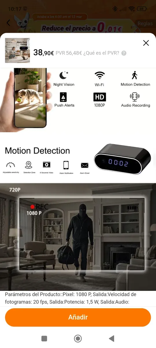 Despertador con Cámara Espía HD 1080P afbeelding 3