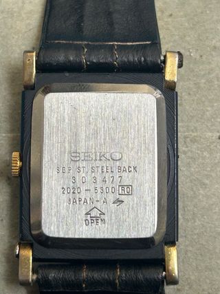 Seiko Quarzo Vintage Rettangolare Pelle Nera Oro