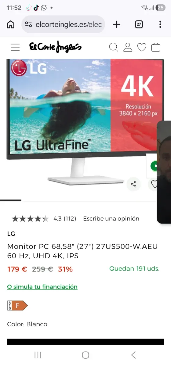 Monitor LG 4K 27 UHD IPS Blanco