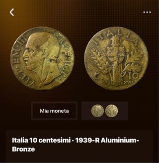 Italia 10 centesimi 1939-R Alluminio-Bronzo
