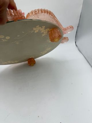 Vassoio in vetro di Murano rosa con fiori