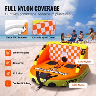 Tubo Remolcable para Navegar, Tubos Inflables Remolcables para 1-2 Pasajeros con Asientos de Cubierta y Respaldo, Tubo para Deportes Acuáticos de 340 lbs para Remolcar en Barco, Cubierta de Nylon ...