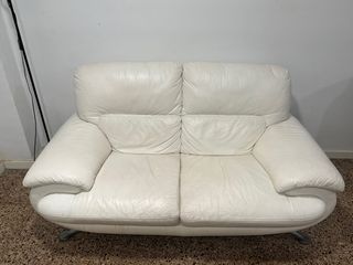 Sofá 2 plazas piel auténtica blanco