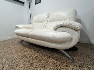 Sofá 2 plazas piel auténtica blanco