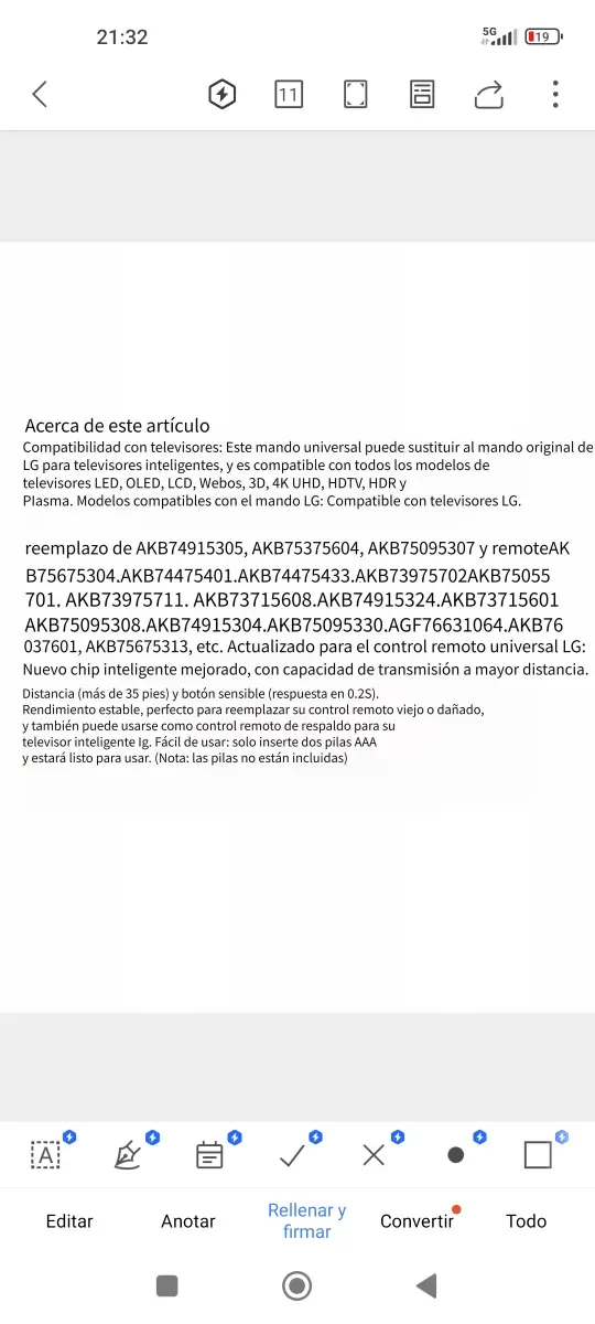 Mando a distancia LG TV afbeelding 3