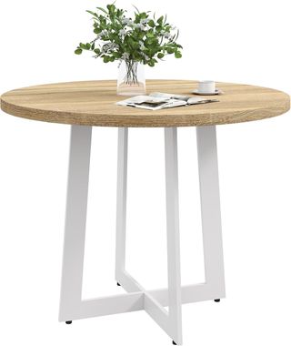 Mesa de Comedor Redonda para 4 Personas, Mesa de Cocina Moderna con Tablero de Madera, Ø100X75Cm, Blanco