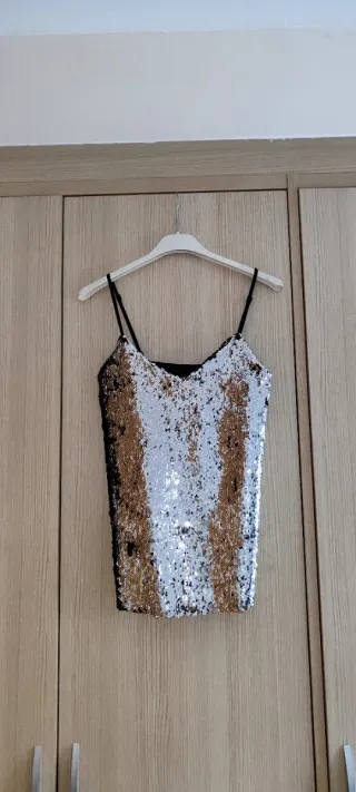 Top plata/negro lentejuelas reversibles