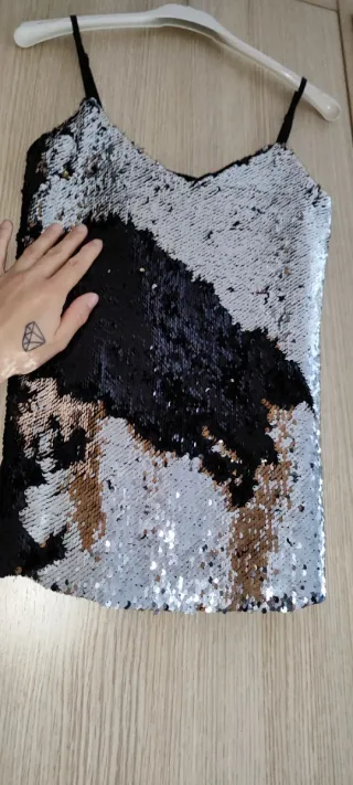 Top plata/negro lentejuelas reversibles