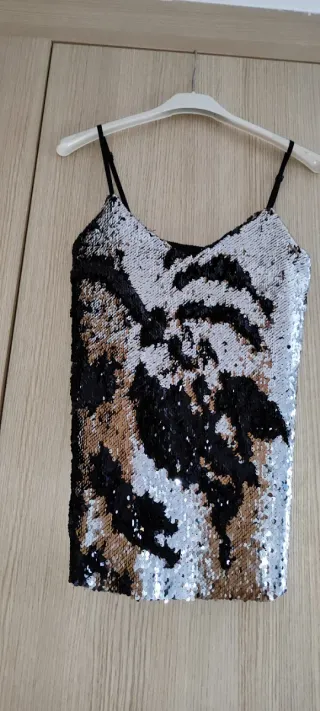 Top plata/negro lentejuelas reversibles