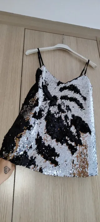 Top plata/negro lentejuelas reversibles