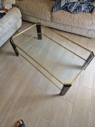 Mesa centro cristal doble metal dorado