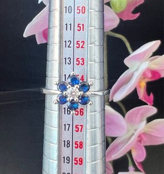 Sortija de Plata 925 Flor Zafiros y circonita