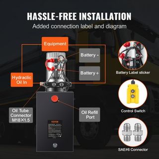 Bomba Hidráulica, Unidad de Potencia Hidráulica de 15 Cuartos, Bomba de Remolque de Doble Acción, Tasa de Flujo de 0.91 GPM, Presión Máxima de Alivio de 3200 PSI, Bomba Hidráulica de 12V CC para E...