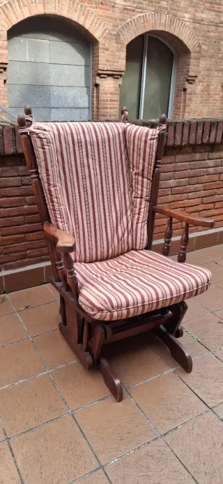 Sillón Mecedora Antiguo Madera y Tela