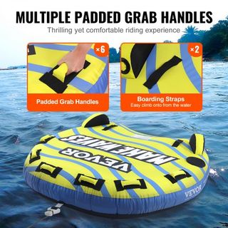 Tubo Remolcable para Navegar, Tubo Inflable Remolcable para 1-3 Pasajeros con Aletas de Protección, Tubos de Deporte Acuático Remolcables de 510 lbs para Barcos, Cubierta de Nylon Completa, Asas d...