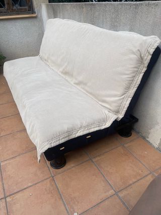 Sofá Cama Beige y Negro con Funda Lavable