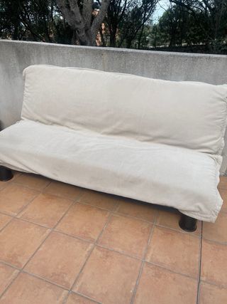 Sofá Cama Beige y Negro con Funda Lavable